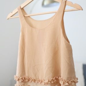 Beige Crop Top with Bottom Ruffles